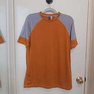 Ibex Orange and Gray Short Sleeve Tee Sz L. Wool Hiking Biking Outdoors Active